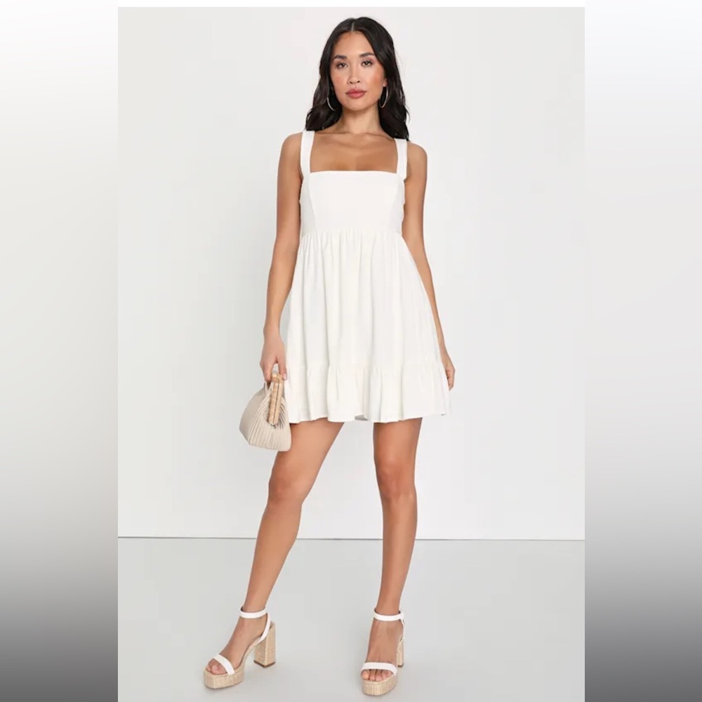 Darling Perfection White Tiered Tie-Back Mini Skater Dress